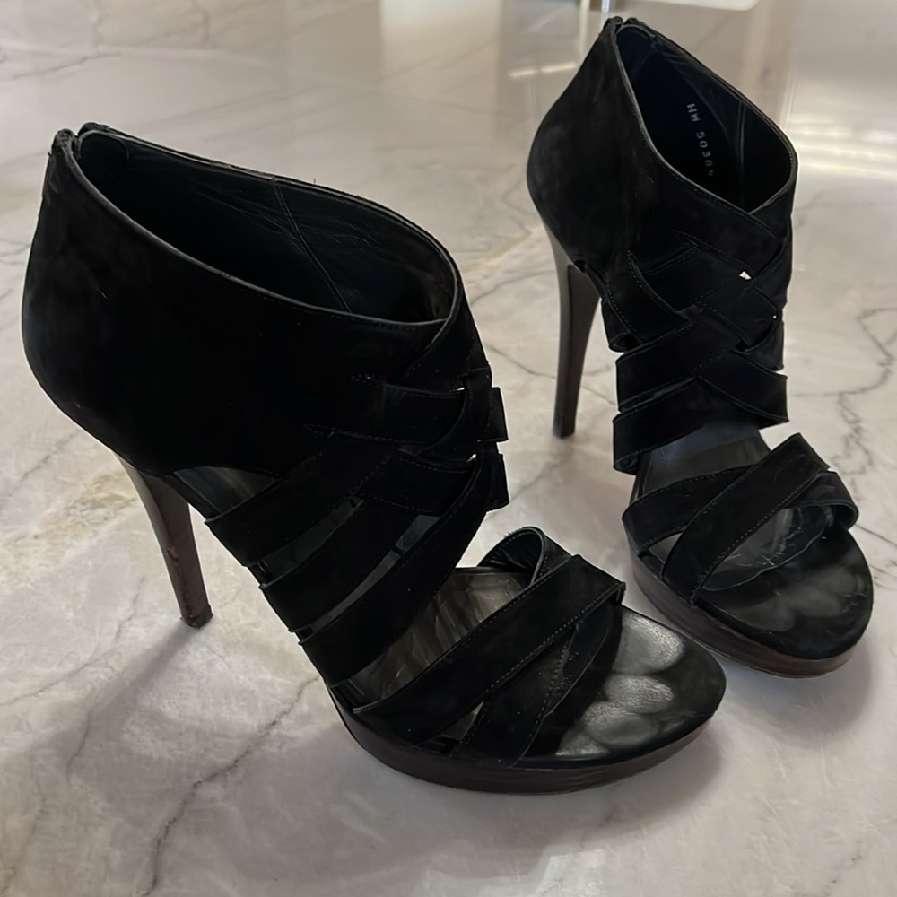 Stuart Weitzman Black Leather Heel Booties